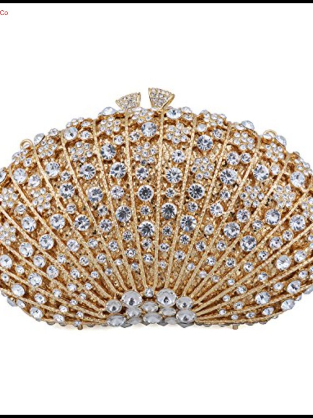 Crystal Rhinestone Evening Clutch with Metal Shell and Chain